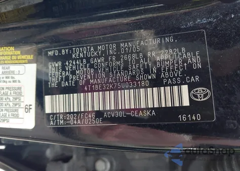 2005 Toyota Camry Se из США, поврежденный, VIN 4T1BE32K75U033180